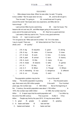 七年级英语完形填空含答案