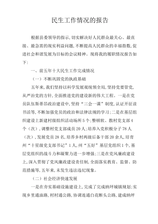 民生工作情况的报告