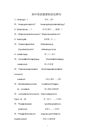 七年级英语重要短语及例句初一人教版