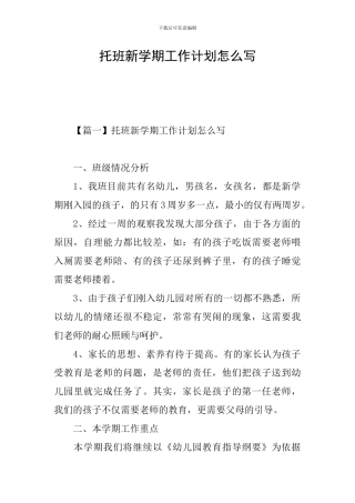 托班新学期工作计划怎么写