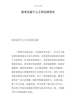 技术总监个人工作总结范文