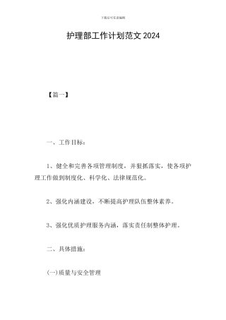 护理部工作计划范文2024