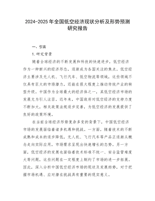 2024-2025年全国低空经济现状分析及形势预测研究报告