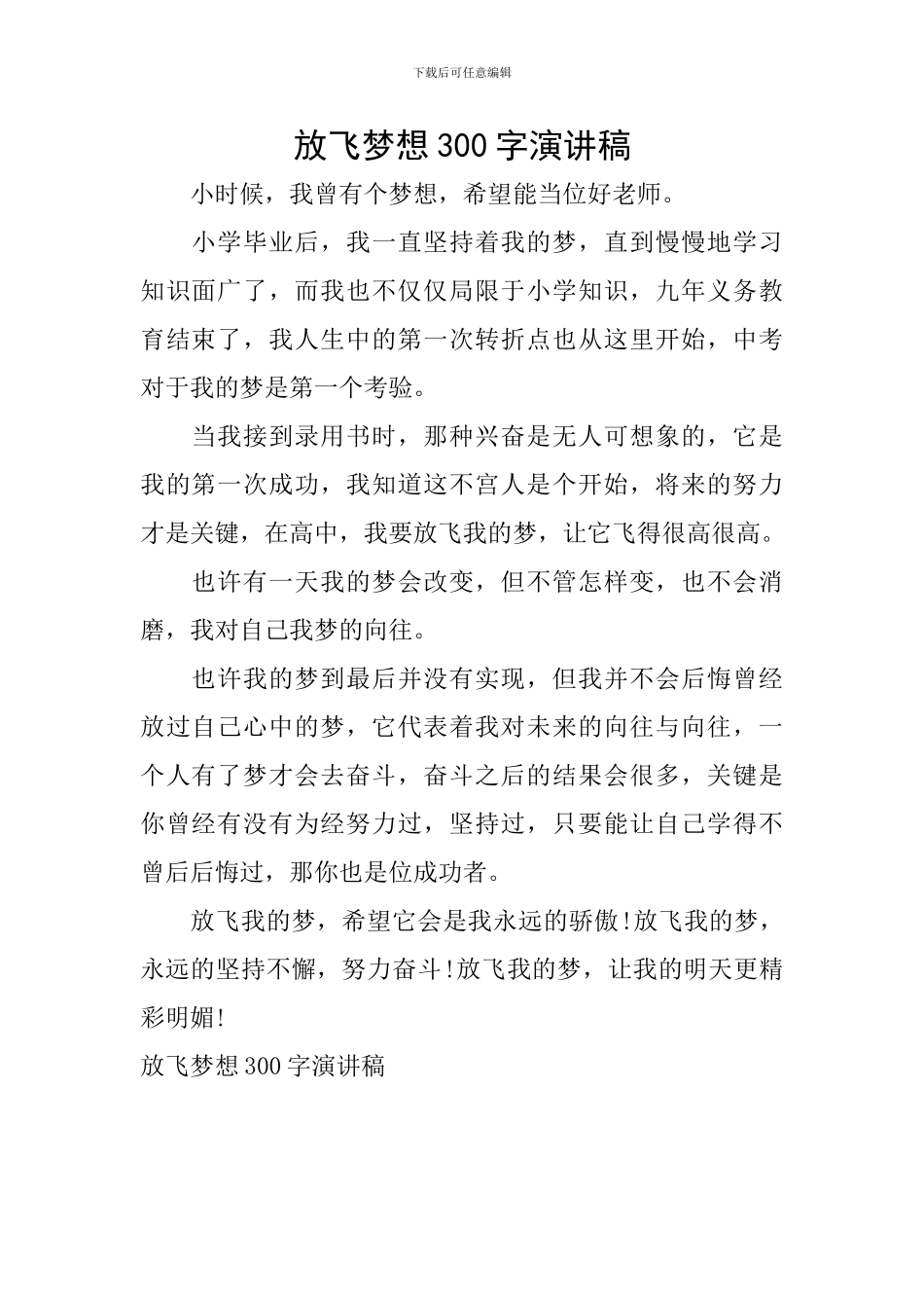 放飞梦想300字演讲稿_第1页