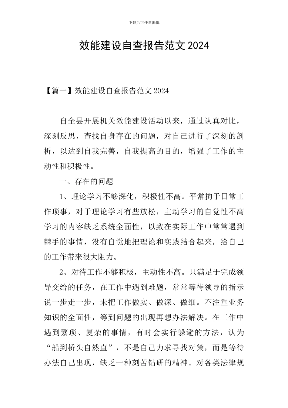 效能建设自查报告范文2024_第1页
