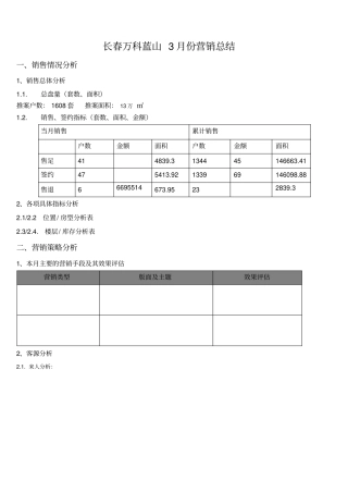 万科蓝山2011年3份月度营销总结