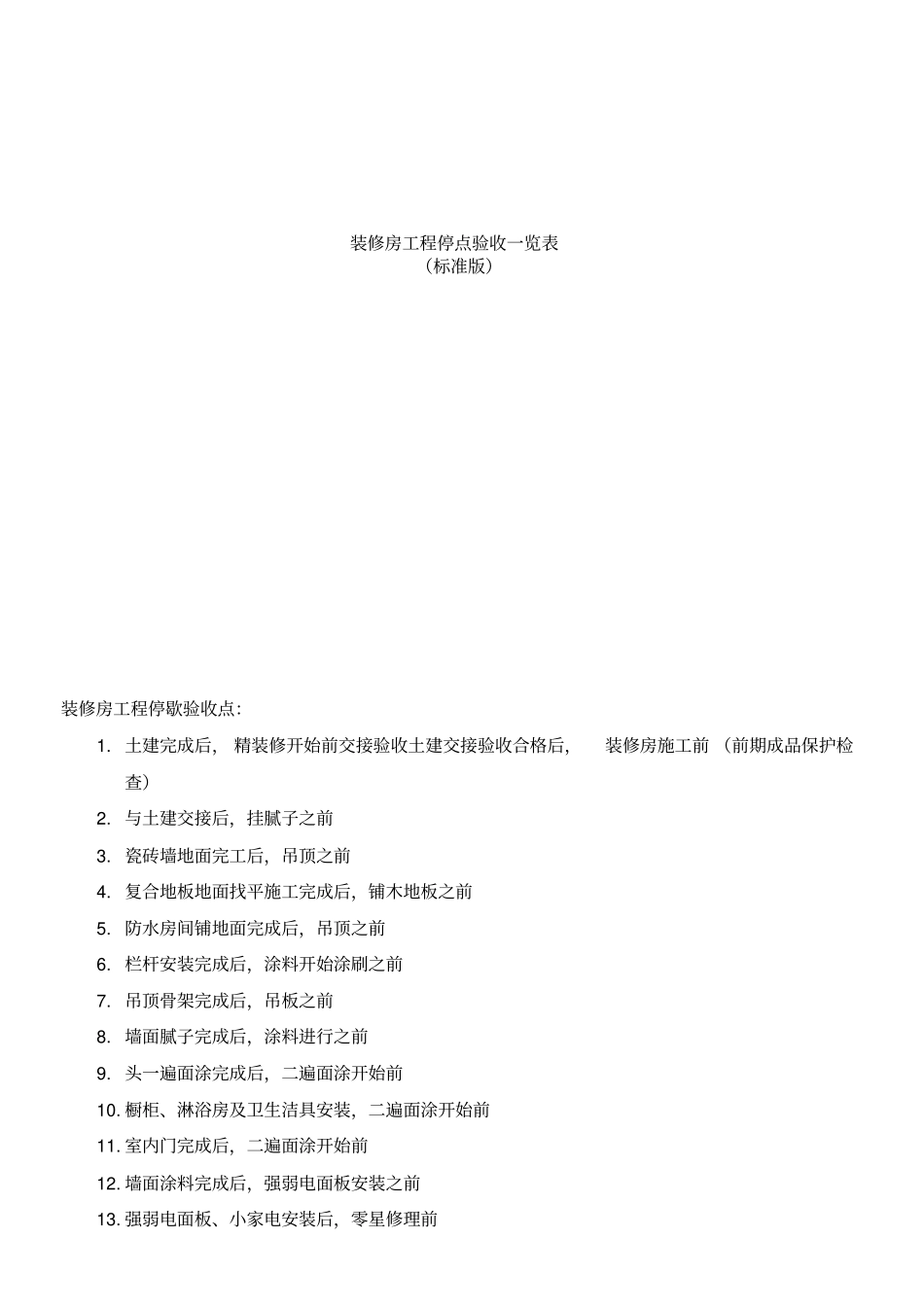 万科装修房工程停点验收一览表_第1页
