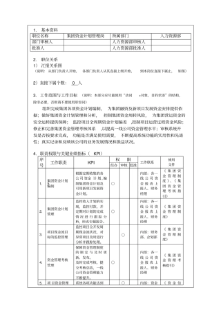 万科集团标准职位说明书集团资金计划管理岗