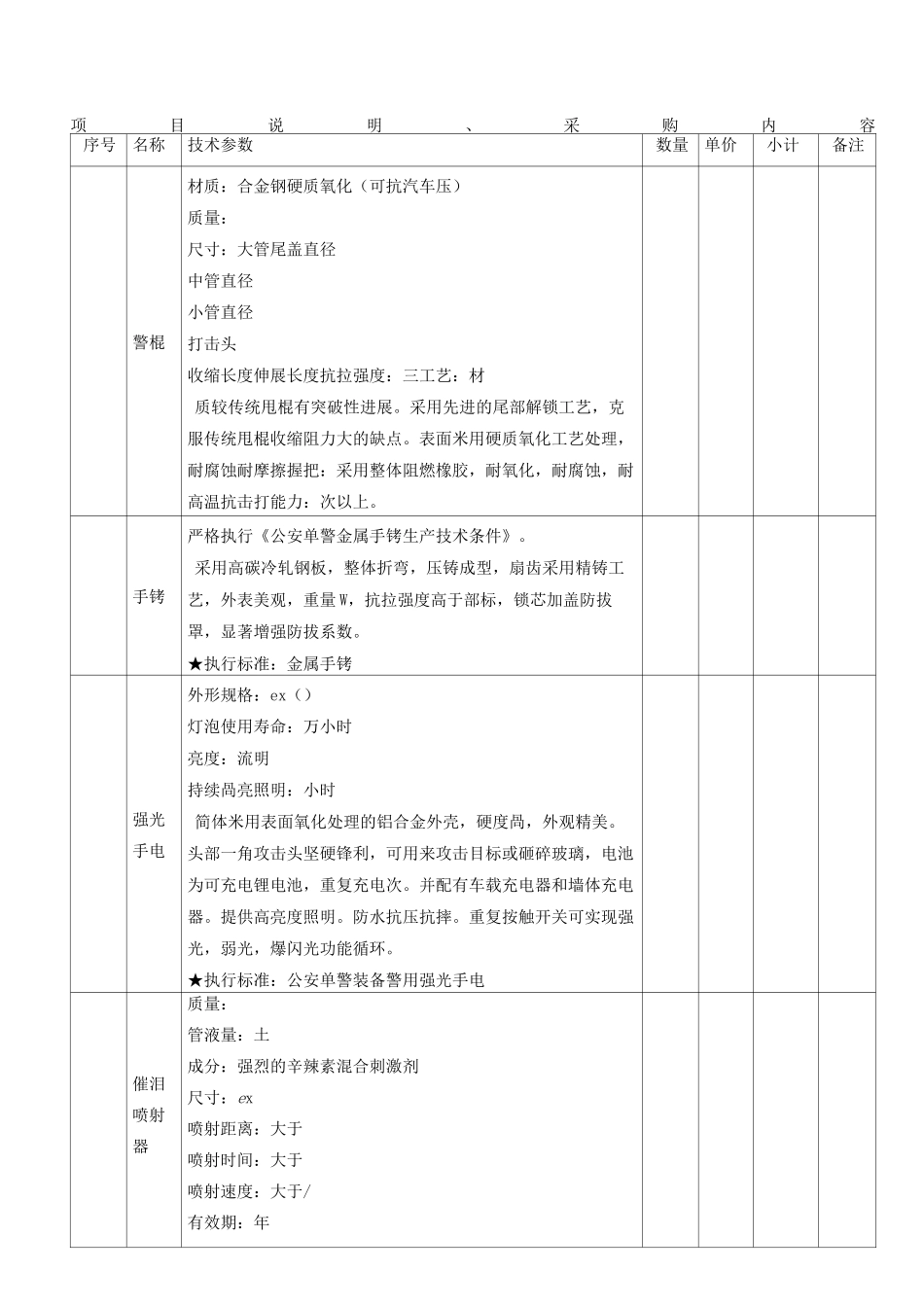 交警支队执勤装备参数_第1页