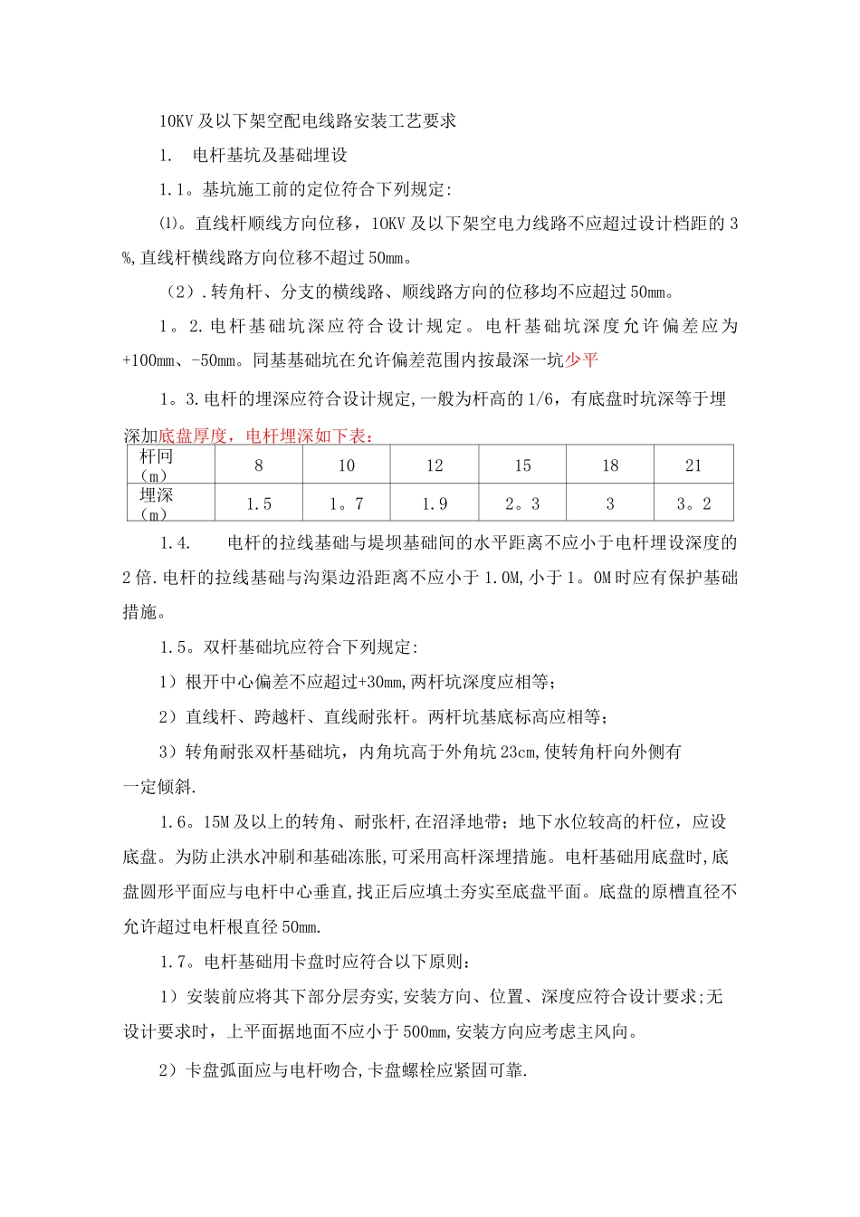 基坑开挖、立杆、架线、拉线施工安装工艺要求_第1页