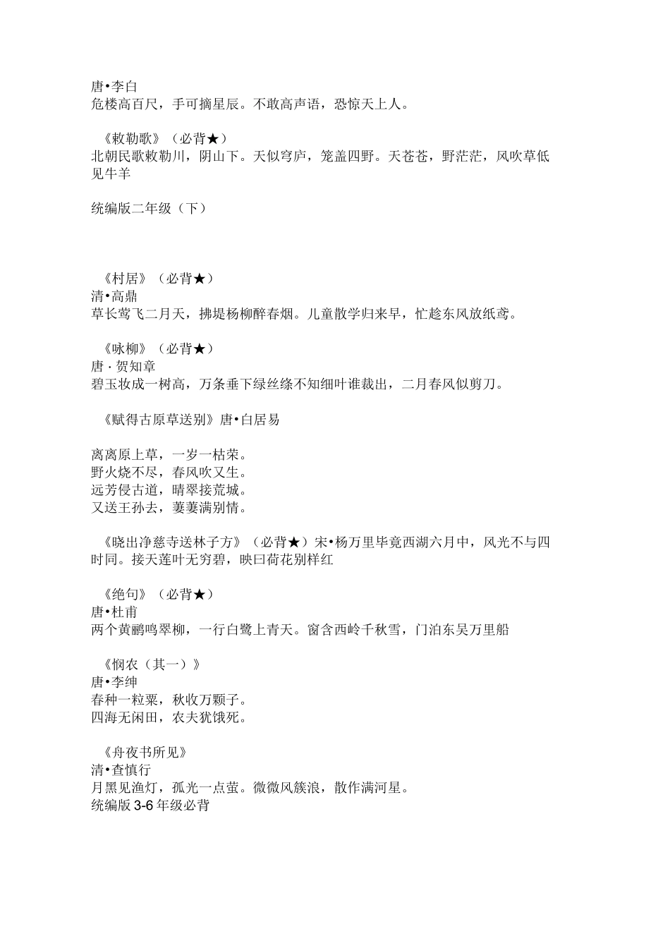 统编版1-6年级语文必背古诗文_第3页