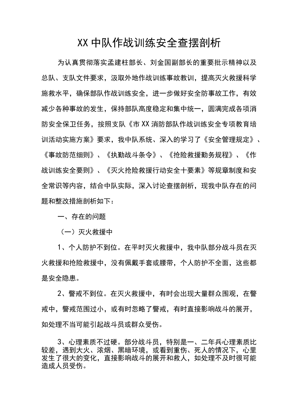 消防中队作战训练安全查摆剖析_第1页