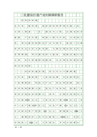 三化建设打造产业名镇调研报告精品工作报告