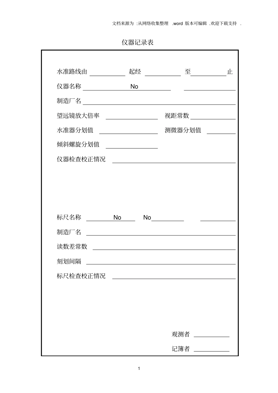 三四等水准测量记录手簿_第1页