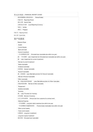 三大会计报表：资产负债表、损益表、现金流量表中英文对照