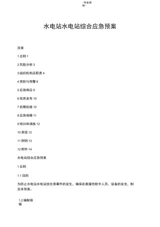 水电站综合应急救援预案