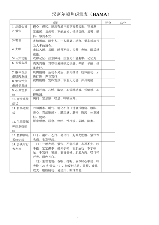 (完整版)Hamilton汉密尔顿焦虑量表