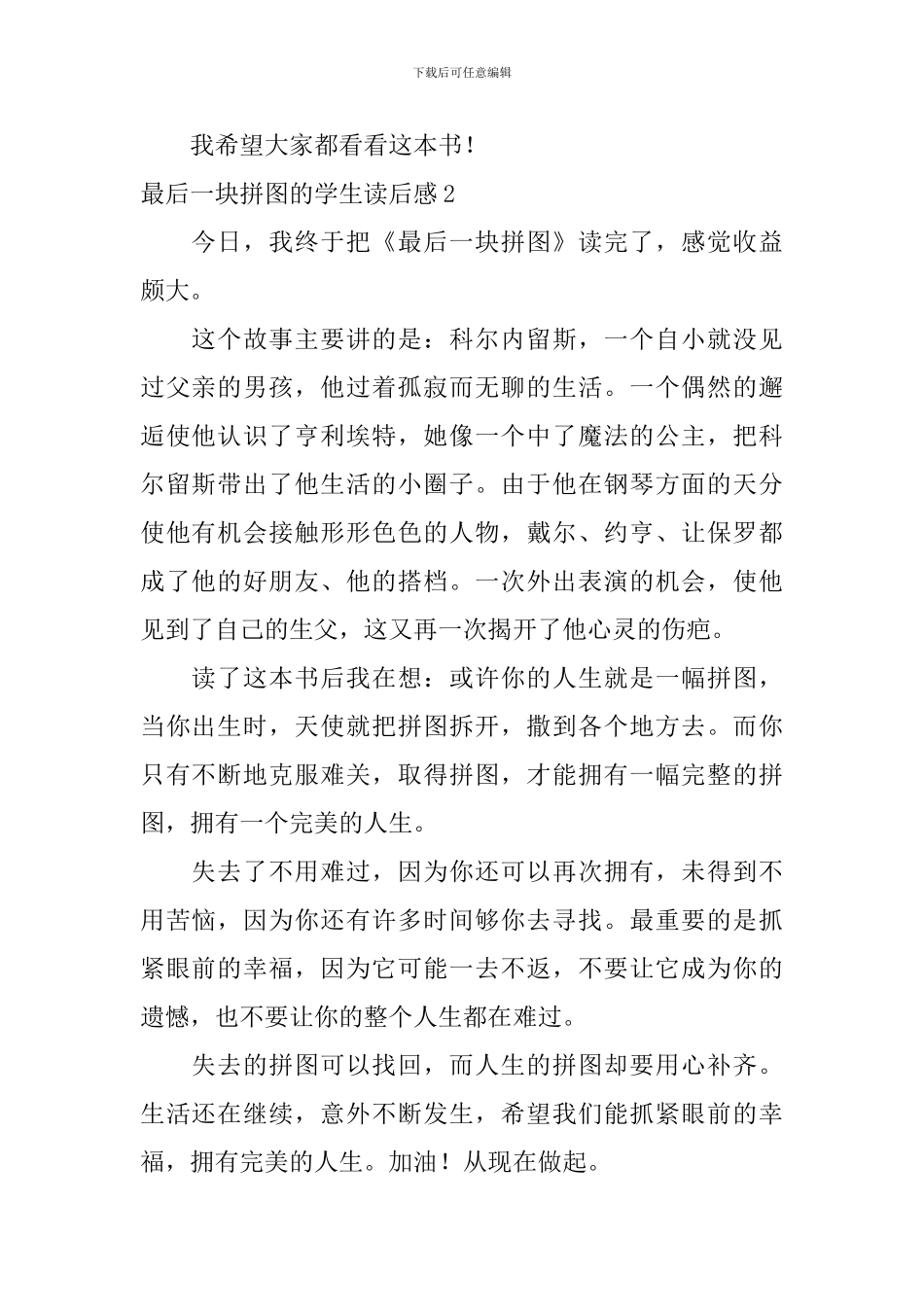 最后一块拼图的学生读后感_第2页