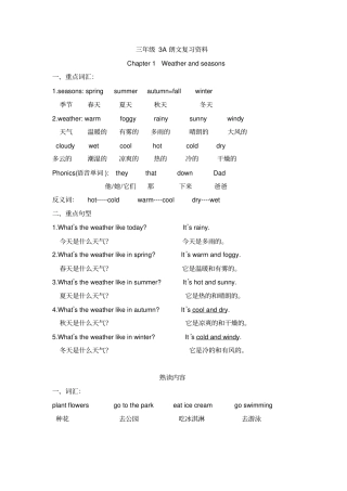 三年级3A朗文复习资料