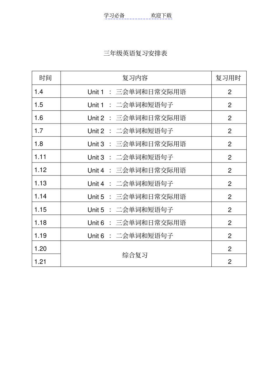 三年级上册英语期末复习计划_第3页