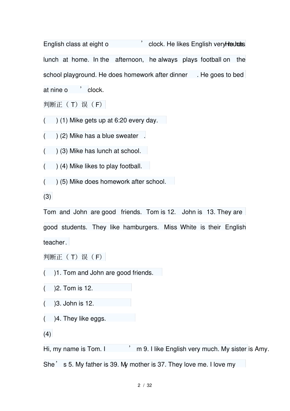 三年级下英语阅读理解_第2页