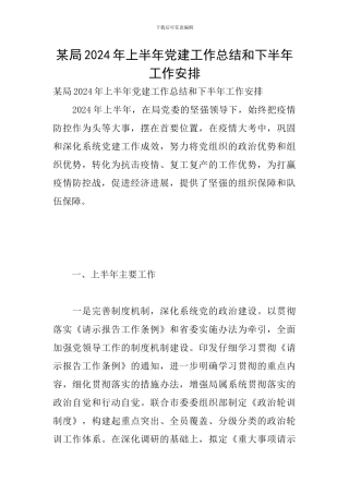 某局2024年上半年党建工作总结和下半年工作安排