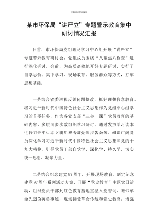 某市环保局“讲严立”专题警示教育集中研讨情况汇报