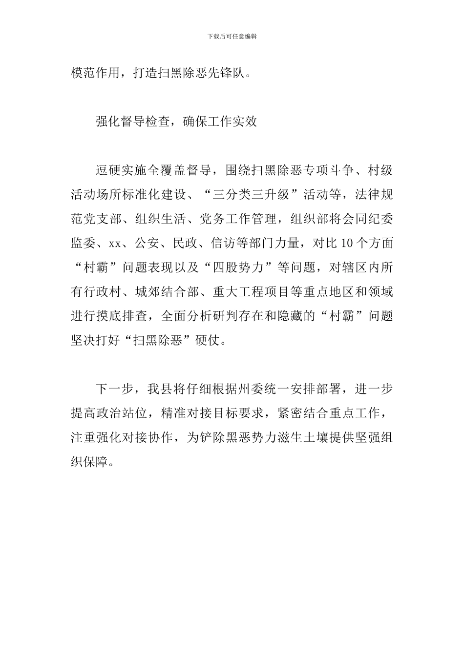 某某县全县抓实扫黑除恶专项斗争工作情况汇报范文_第3页