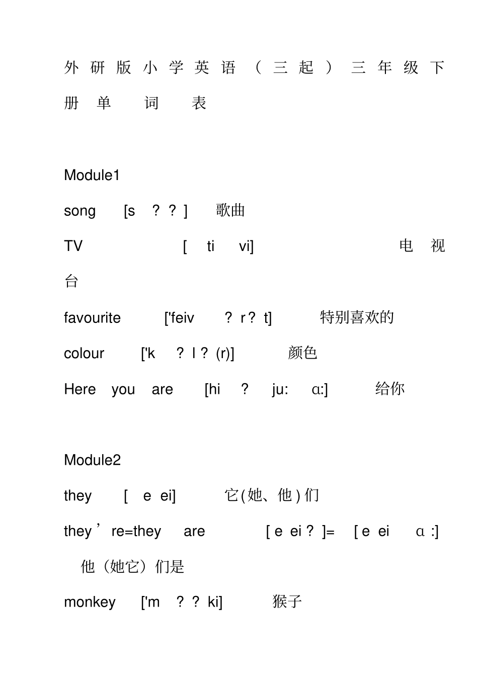 三年级英语下册单词表带音标_第1页