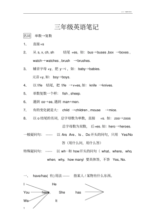 三年级英语复习笔记强烈推荐