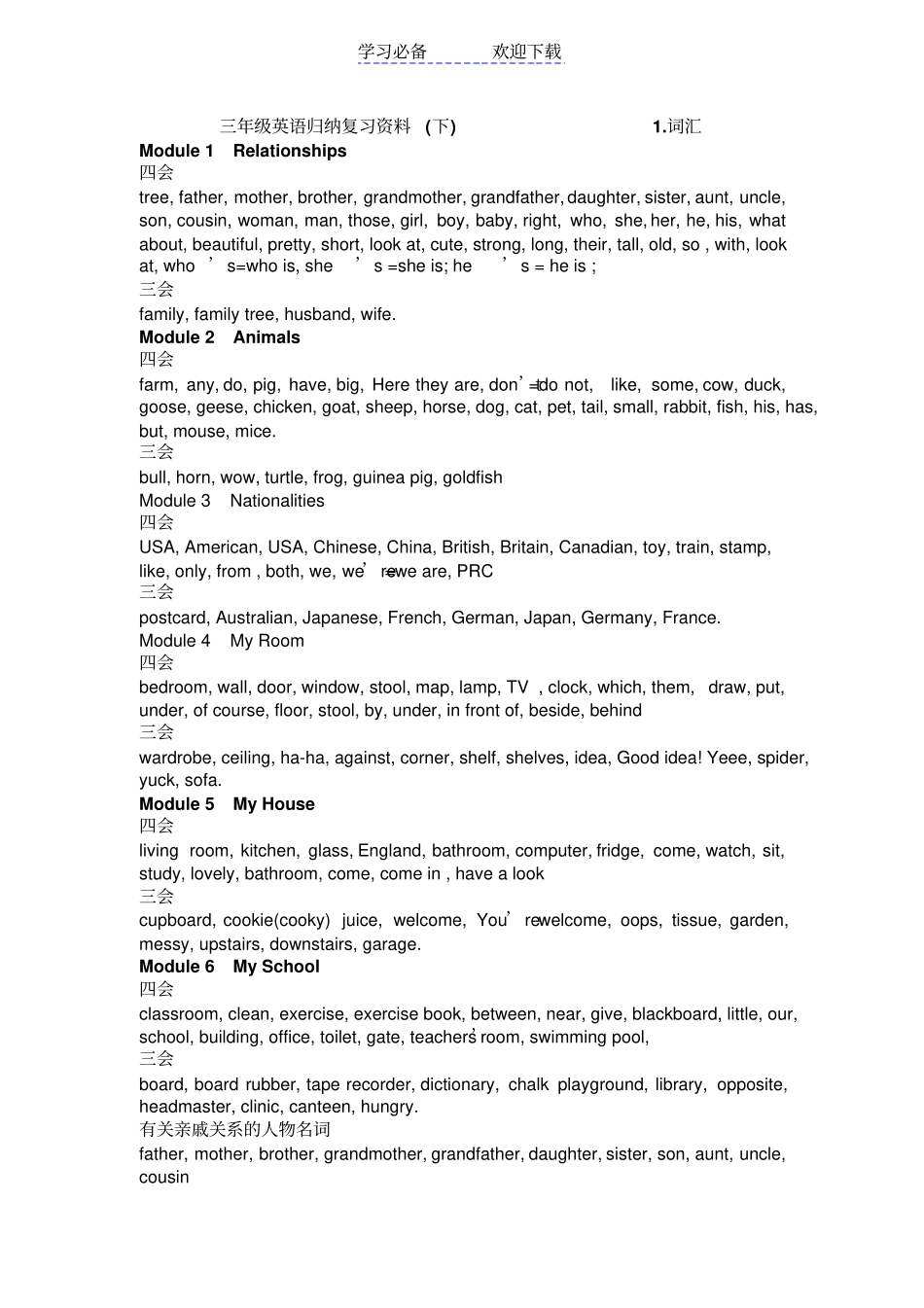 三年级英语归纳复习资料下_第1页
