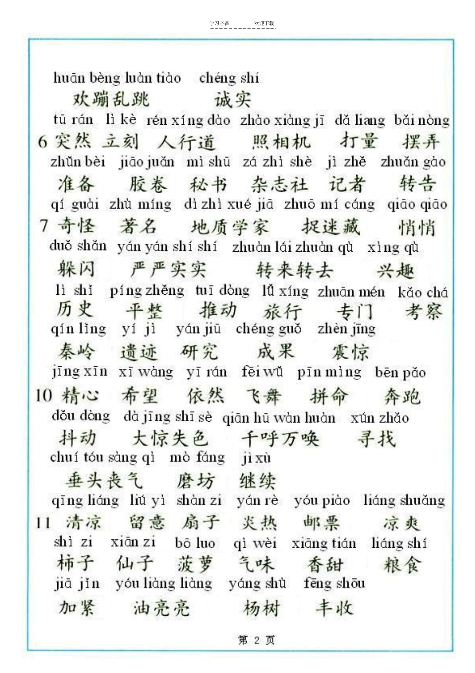 三年级语文上册带拼音词语表_第2页