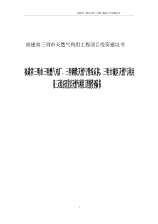 三明天然气利用工程项目投资建议书