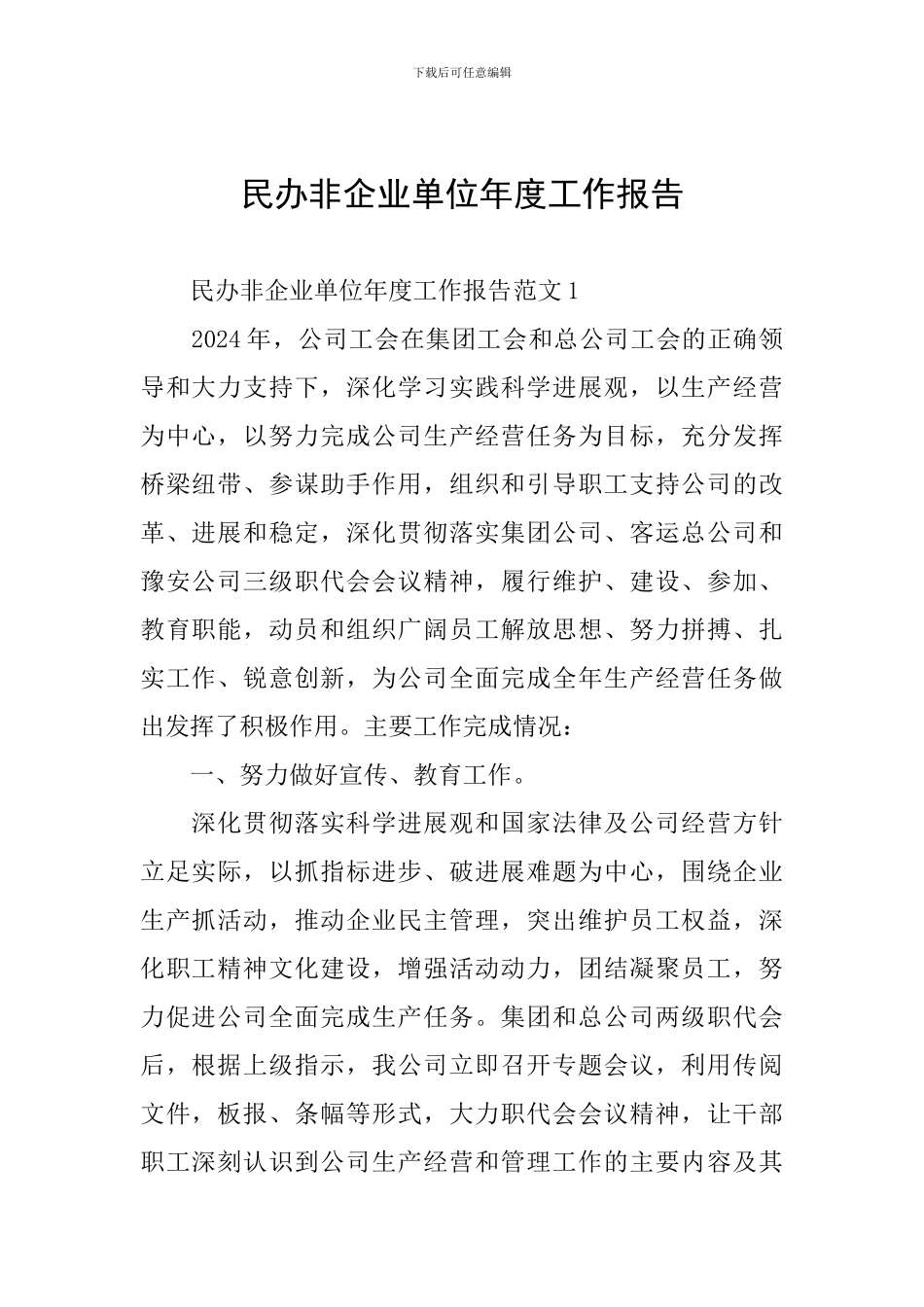 民办非企业单位年度工作报告_第1页