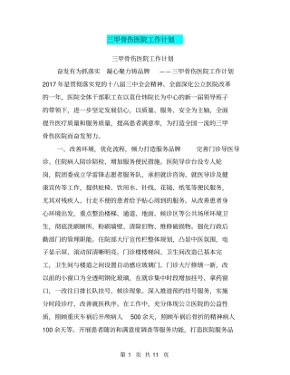 三甲骨伤医院工作计划【可编辑版】