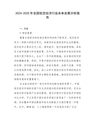2024-2025年全国低空经济行业未来发展分析报告