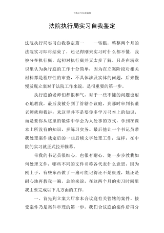 法院执行局实习自我鉴定
