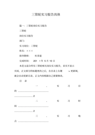 三管轮实习报告具体工作范文