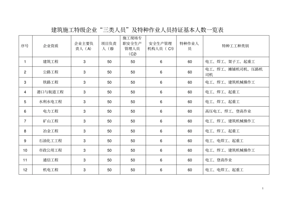 三类人员及特种作业人员数量表20188_第1页