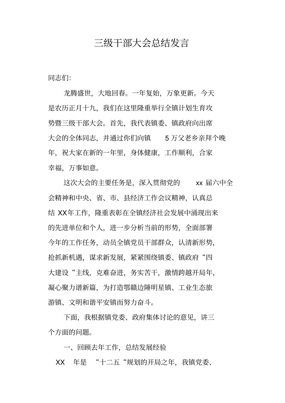 三级干部大会总结发言_第1页