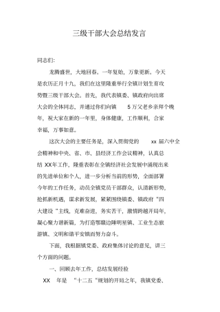 三级干部大会总结发言