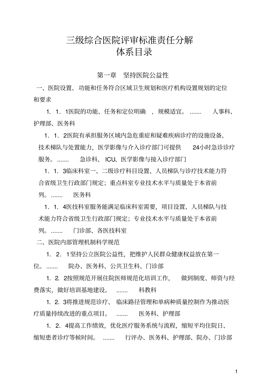 三级综合医院评审标准责任分解体系目录指引_第1页