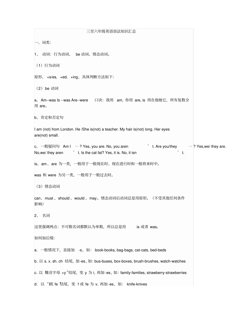 三至六年级英语语法知识汇总_第1页