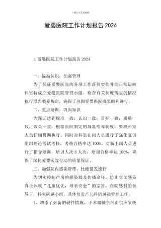 爱婴医院工作计划报告2024