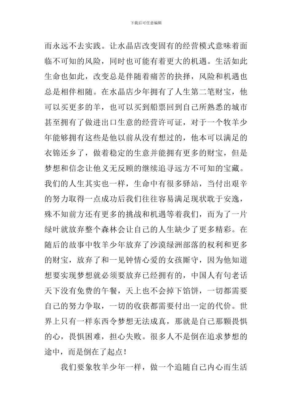 牧羊少年奇幻之旅读后感_第3页