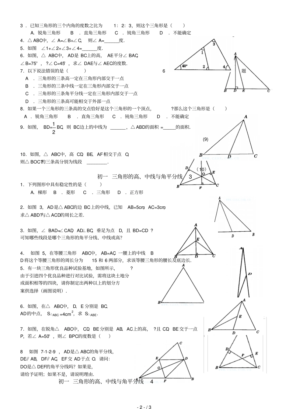 三角形的高中线与角平分线练习题_第2页