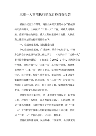 三重一大事项执行情况自检自查报告
