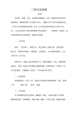 三防应急预案