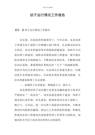 班子运行情况工作报告