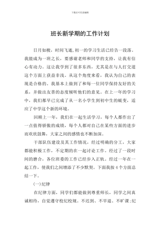 班长新学期的工作计划
